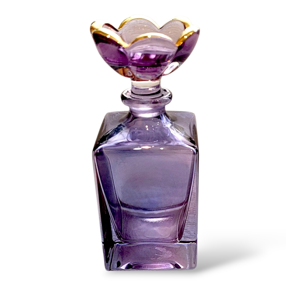 Same Cristallerie Amethyst Lead Crystal Perfume Bottle Gold Flower Stopper - Picture 3 of 7
